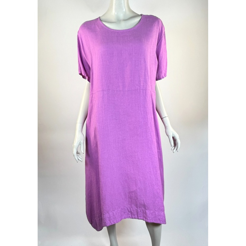 Bryn Walker Linen Marina Dress Women L EUC Oversized Lagenlook Relaxed Pockets